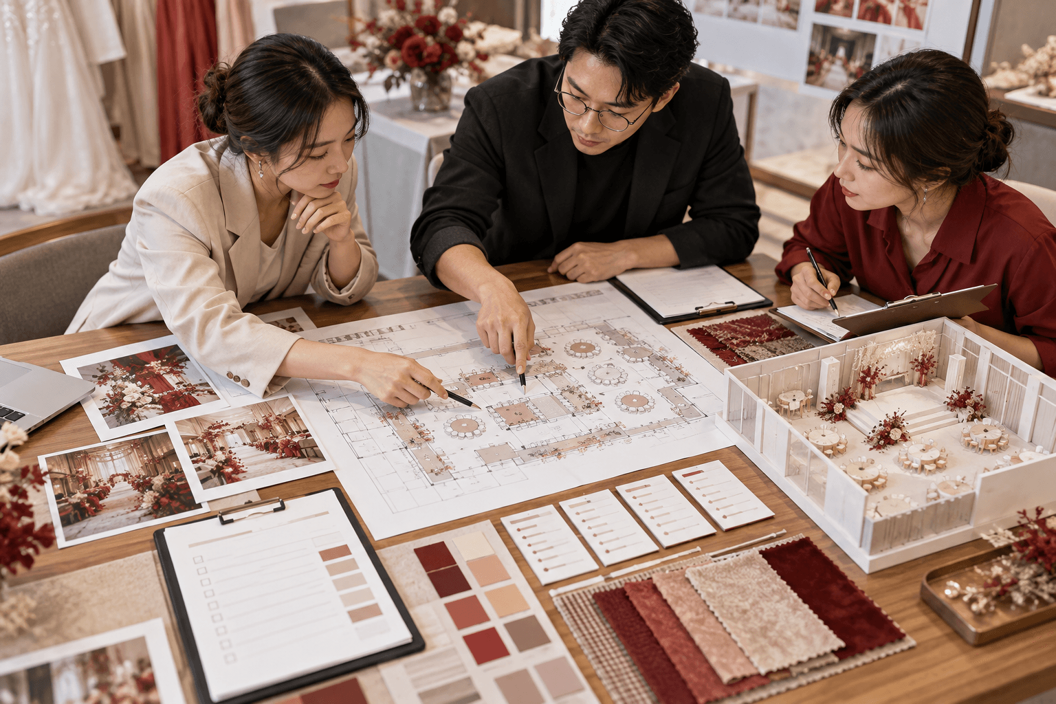 婚礼策划团队把创意拆成方案任务书