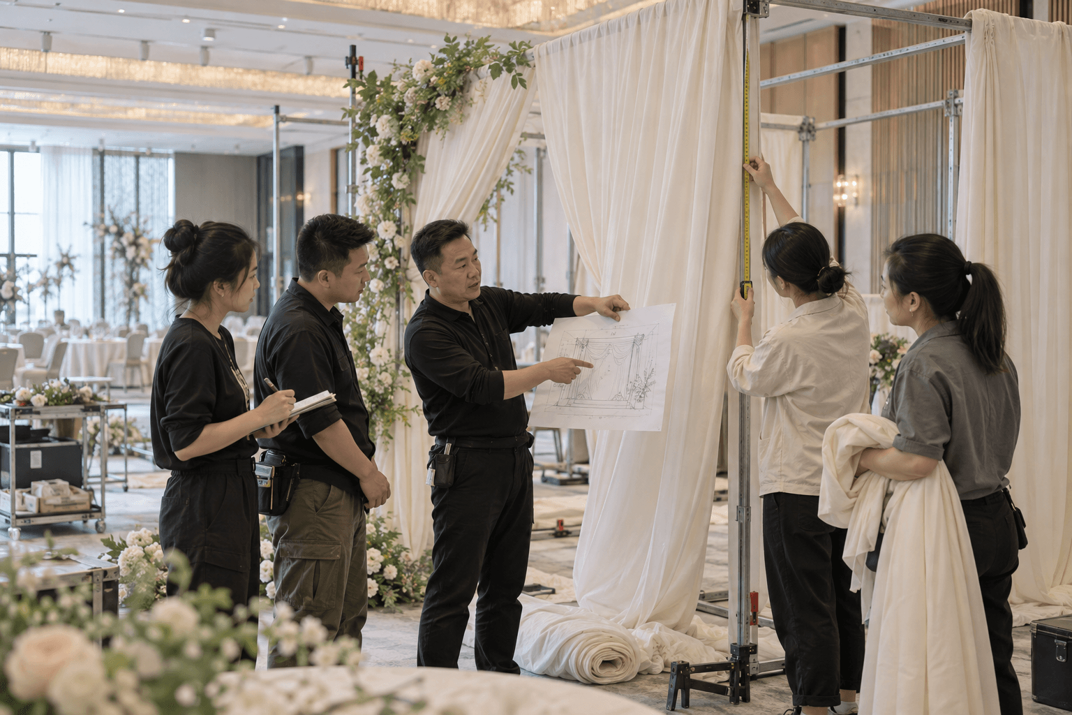 婚礼布幔搭建培训怎么练:先把造型变成一张能算清的执行图