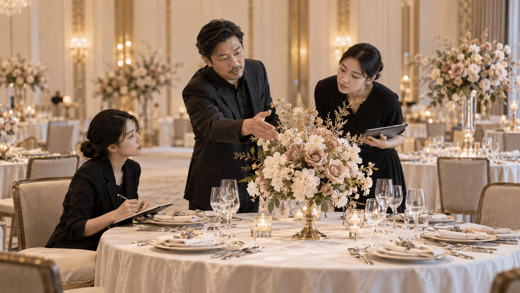 婚礼桌花怎么设计:先通过视线、撤台和机位三道验收